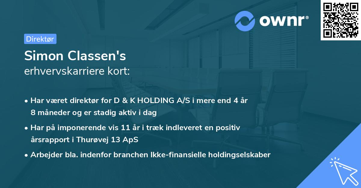 Simon Classen's erhvervskarriere kort