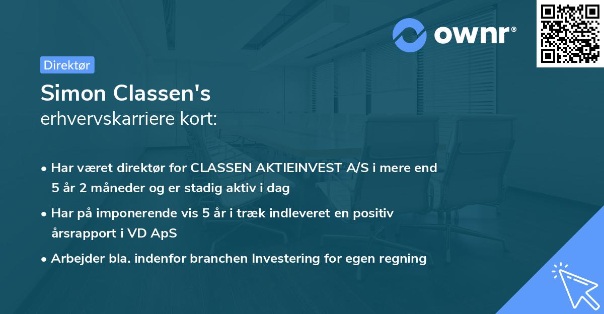 Simon Classen's erhvervskarriere kort