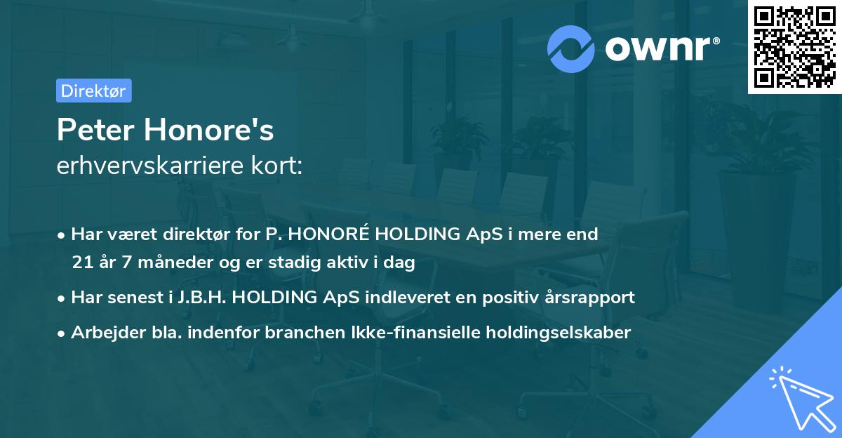 Peter Honore's erhvervskarriere kort