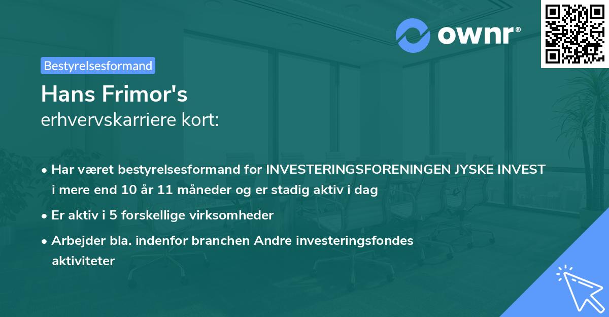 Hans Frimor's erhvervskarriere kort