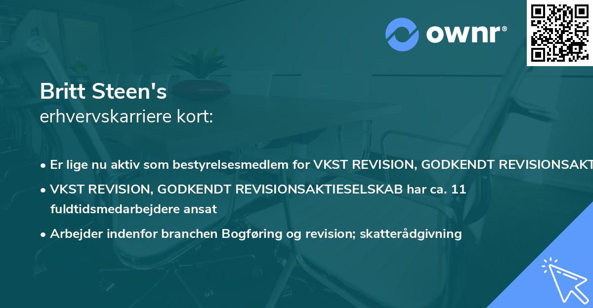 Britt Steen's erhvervskarriere kort