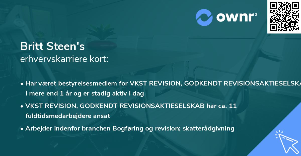 Britt Steen's erhvervskarriere kort