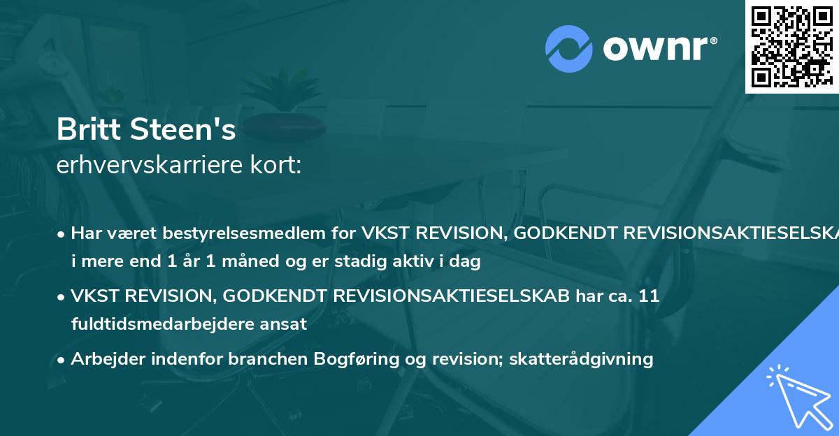Britt Steen's erhvervskarriere kort
