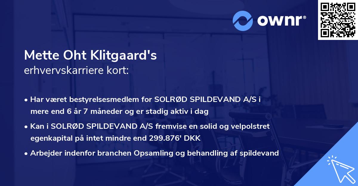 Mette Oht Klitgaard's erhvervskarriere kort