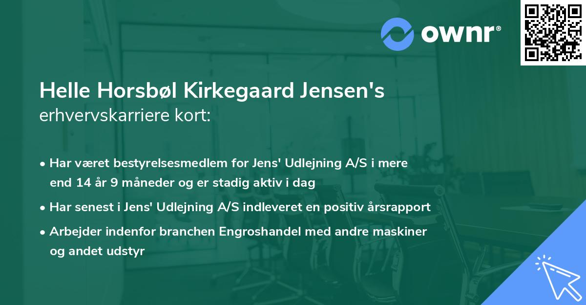 Helle Horsbøl Kirkegaard Jensen's erhvervskarriere kort