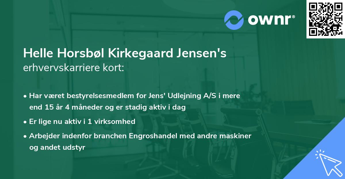Helle Horsbøl Kirkegaard Jensen's erhvervskarriere kort