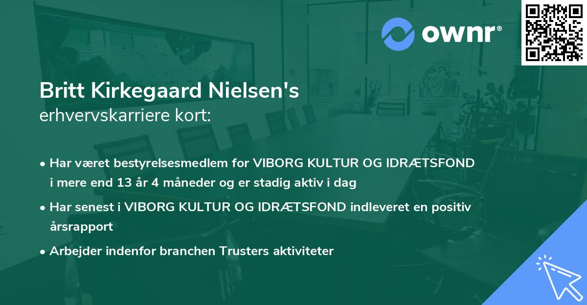 Britt Kirkegaard Nielsen's erhvervskarriere kort