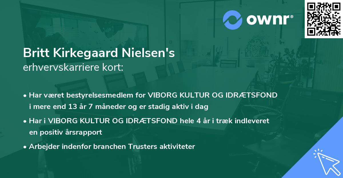 Britt Kirkegaard Nielsen's erhvervskarriere kort