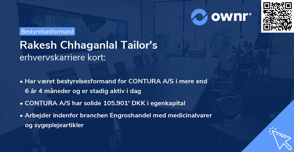 Rakesh Chhaganlal Tailor's erhvervskarriere kort