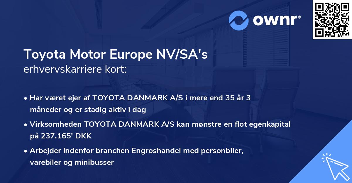 Toyota Motor Europe NV/SA's erhvervskarriere kort