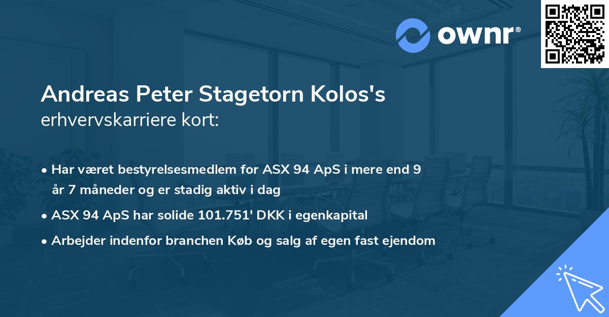 Andreas Peter Stagetorn Kolos's erhvervskarriere kort