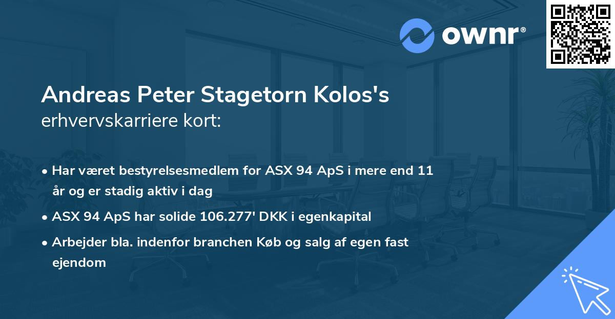 Andreas Peter Stagetorn Kolos's erhvervskarriere kort