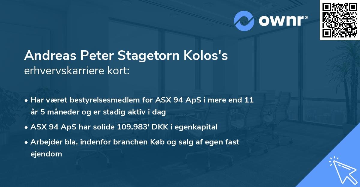 Andreas Peter Stagetorn Kolos's erhvervskarriere kort