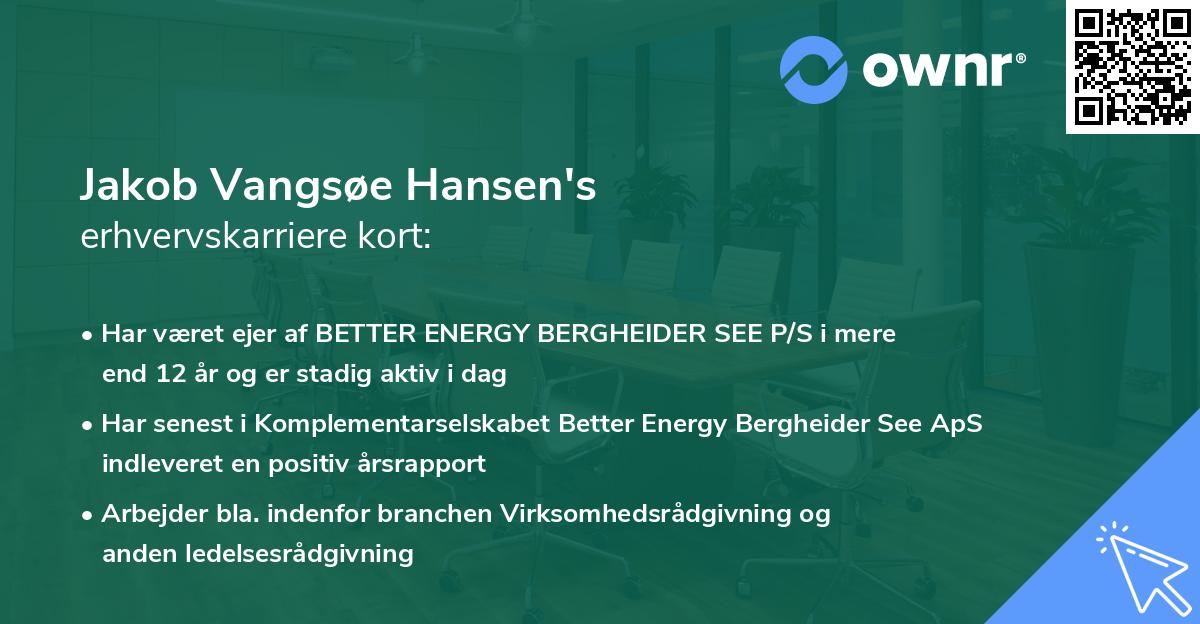 Jakob Vangsøe Hansen's erhvervskarriere kort