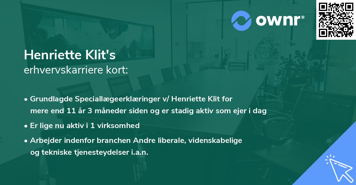 Henriette Klit's erhvervskarriere kort
