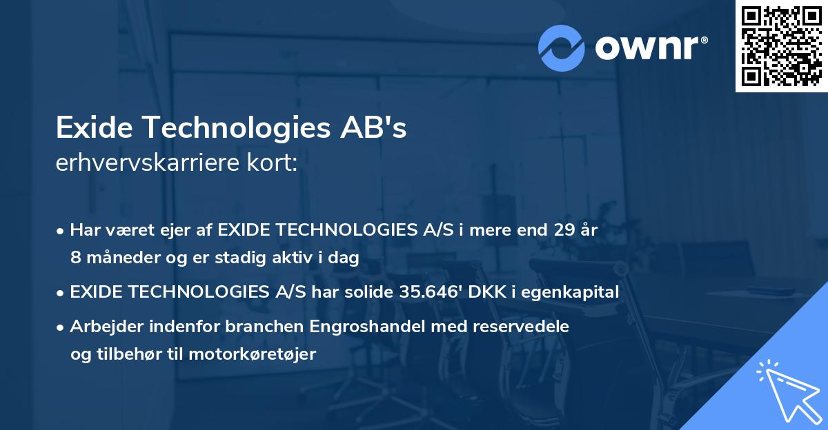 Exide Technologies AB's erhvervskarriere kort