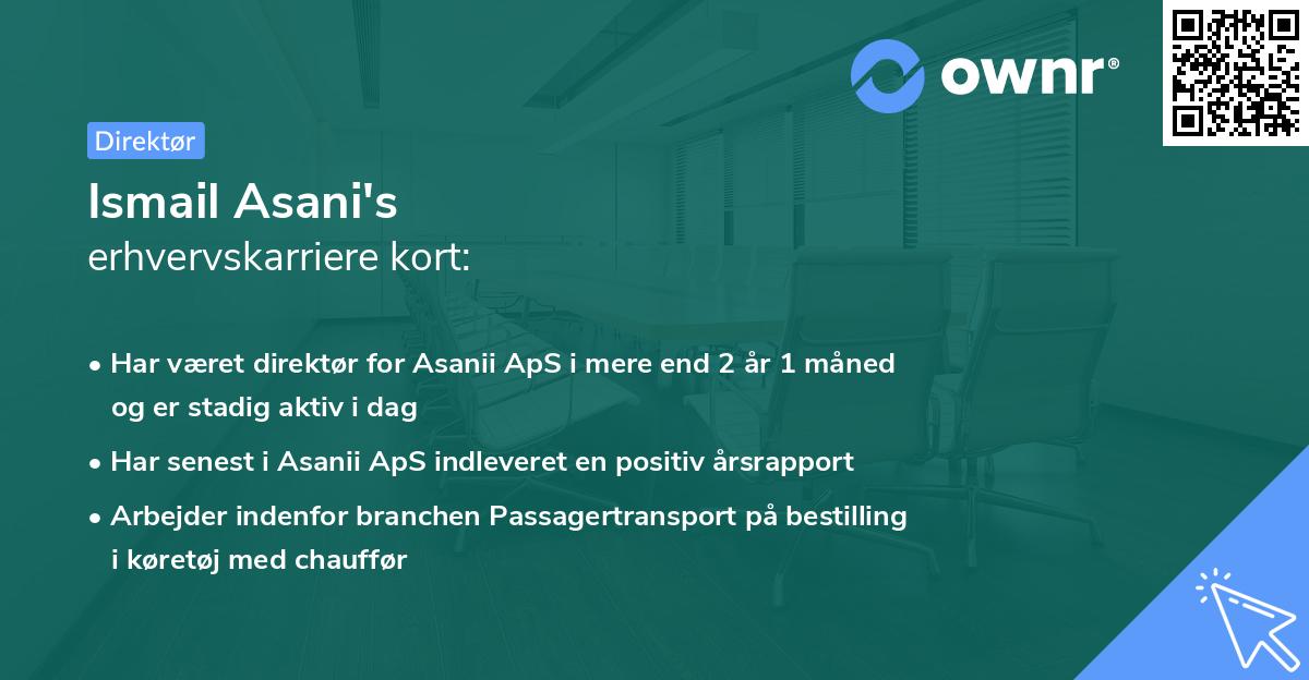 Ismail Asani's erhvervskarriere kort