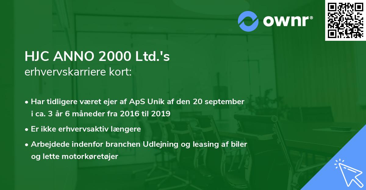 HJC ANNO 2000 Ltd.'s erhvervskarriere kort