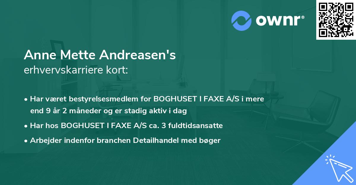 Anne Mette Andreasen's erhvervskarriere kort