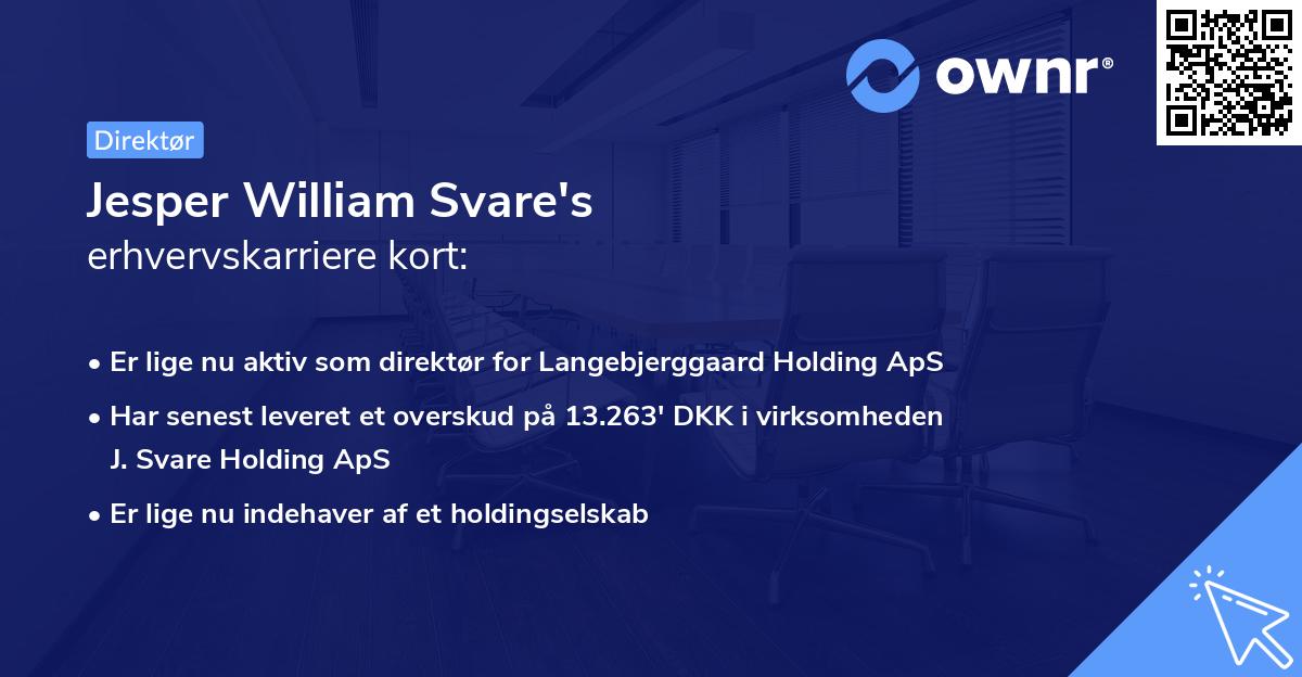 Jesper William Svare's erhvervskarriere kort