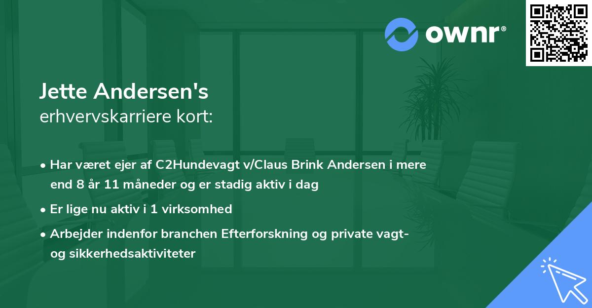 Jette Andersen's erhvervskarriere kort