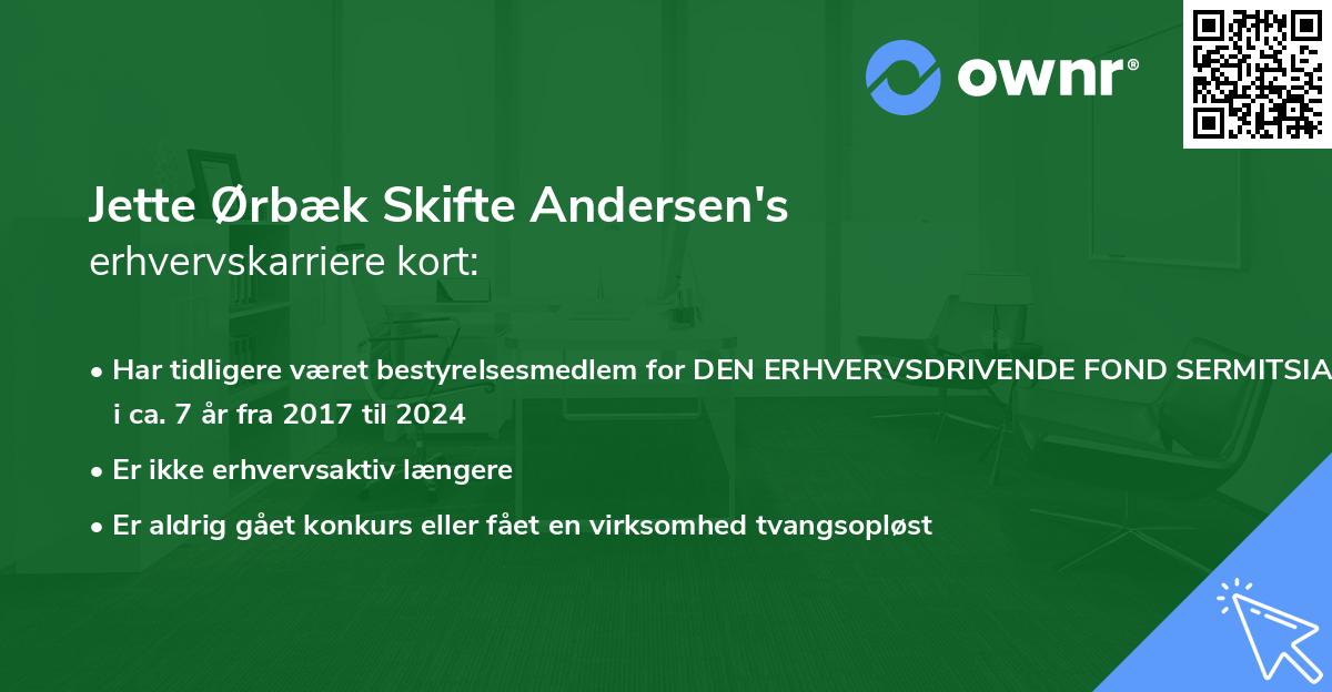 Jette Ørbæk Skifte Andersen's erhvervskarriere kort
