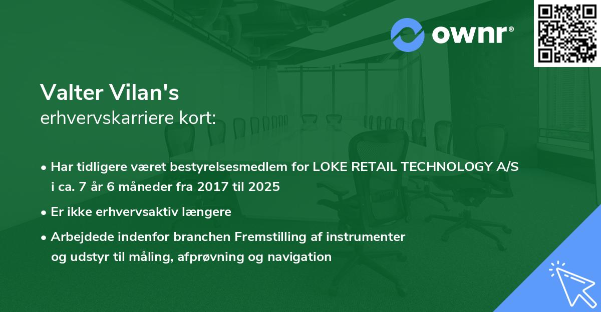 Valter Vilan's erhvervskarriere kort