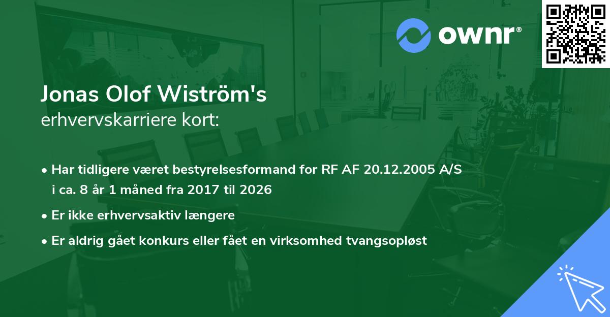 Jonas Olof Wiström's erhvervskarriere kort