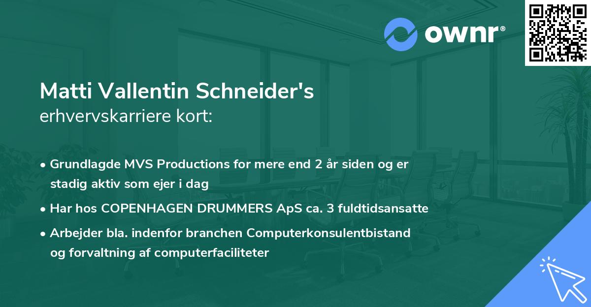 Matti Vallentin Schneider's erhvervskarriere kort