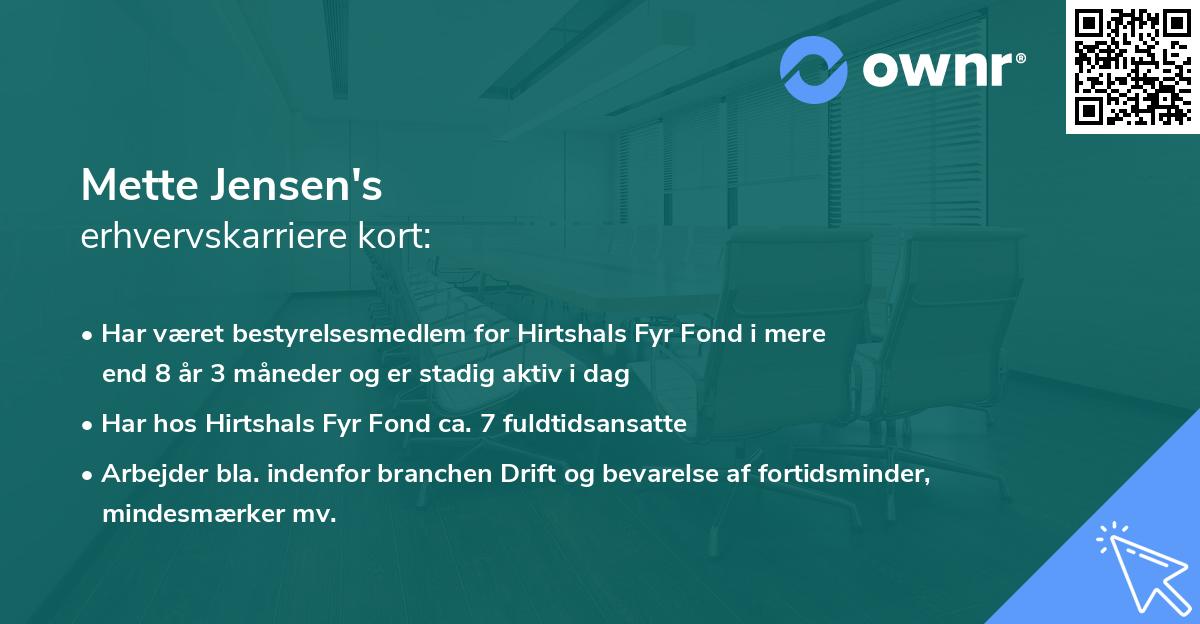 Mette Jensen's erhvervskarriere kort