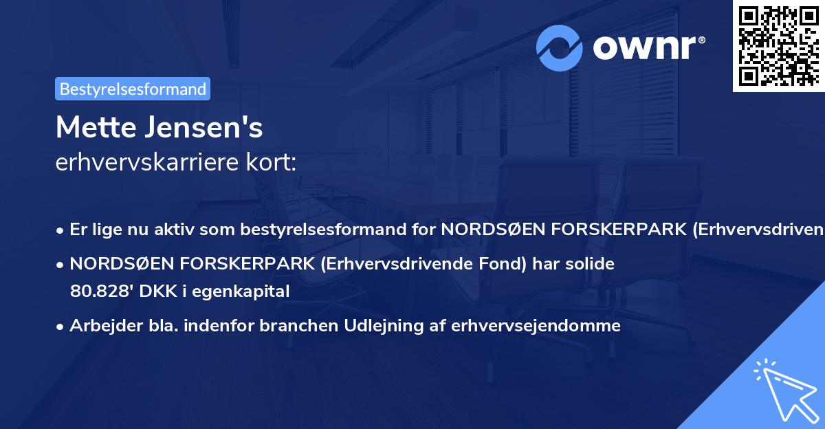 Mette Jensen's erhvervskarriere kort