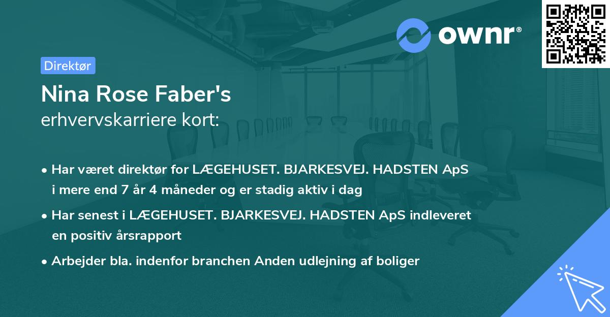 Nina Rose Faber's erhvervskarriere kort