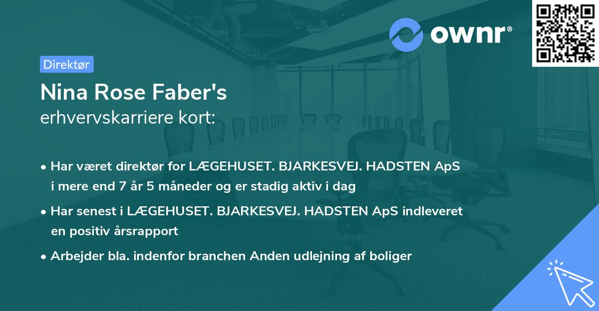 Nina Rose Faber's erhvervskarriere kort