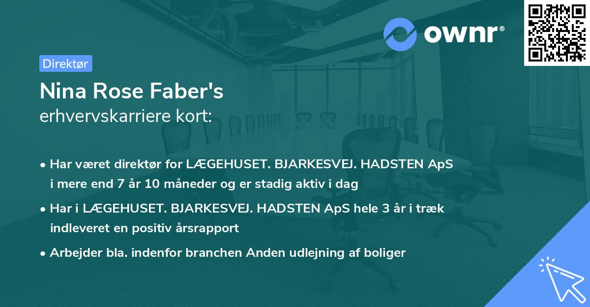 Nina Rose Faber's erhvervskarriere kort
