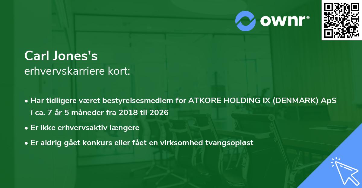 Carl Jones's erhvervskarriere kort