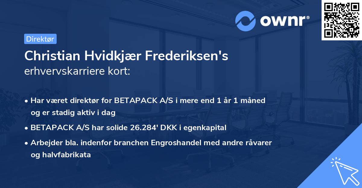 Christian Hvidkjær Frederiksen's erhvervskarriere kort