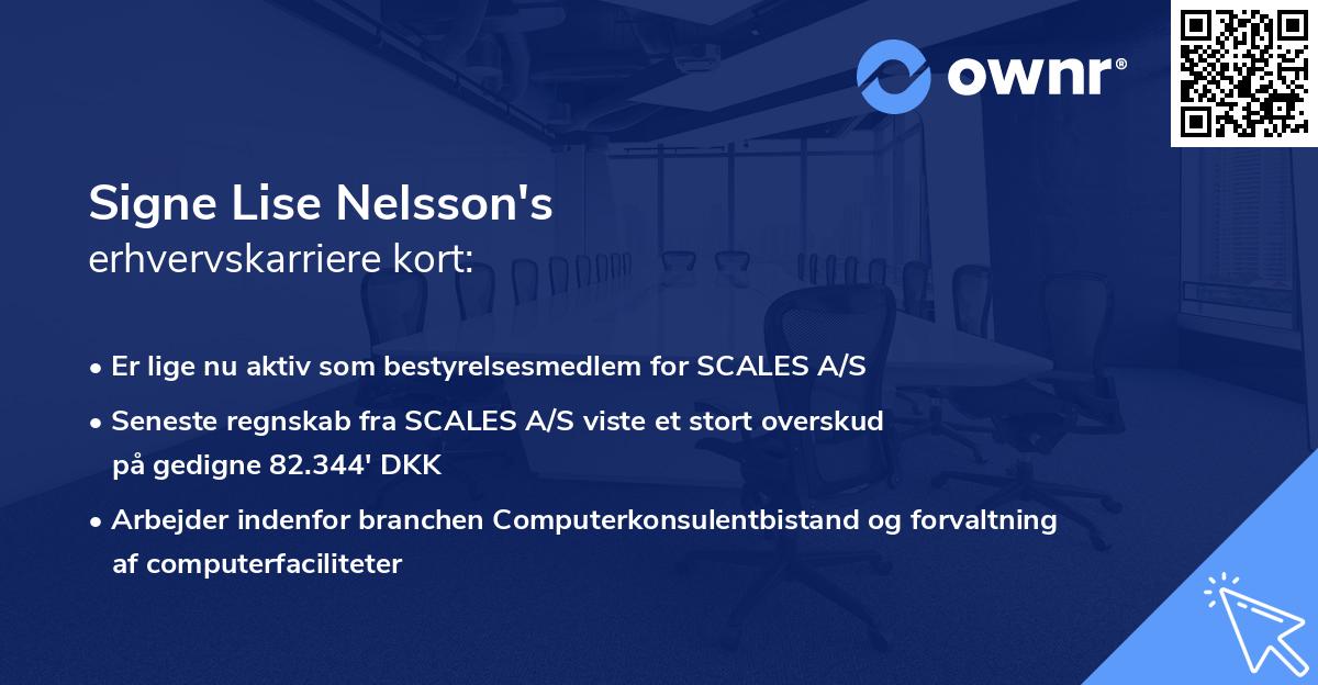 Signe Lise Nelsson's erhvervskarriere kort