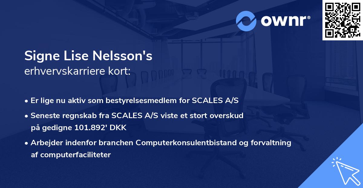 Signe Lise Nelsson's erhvervskarriere kort