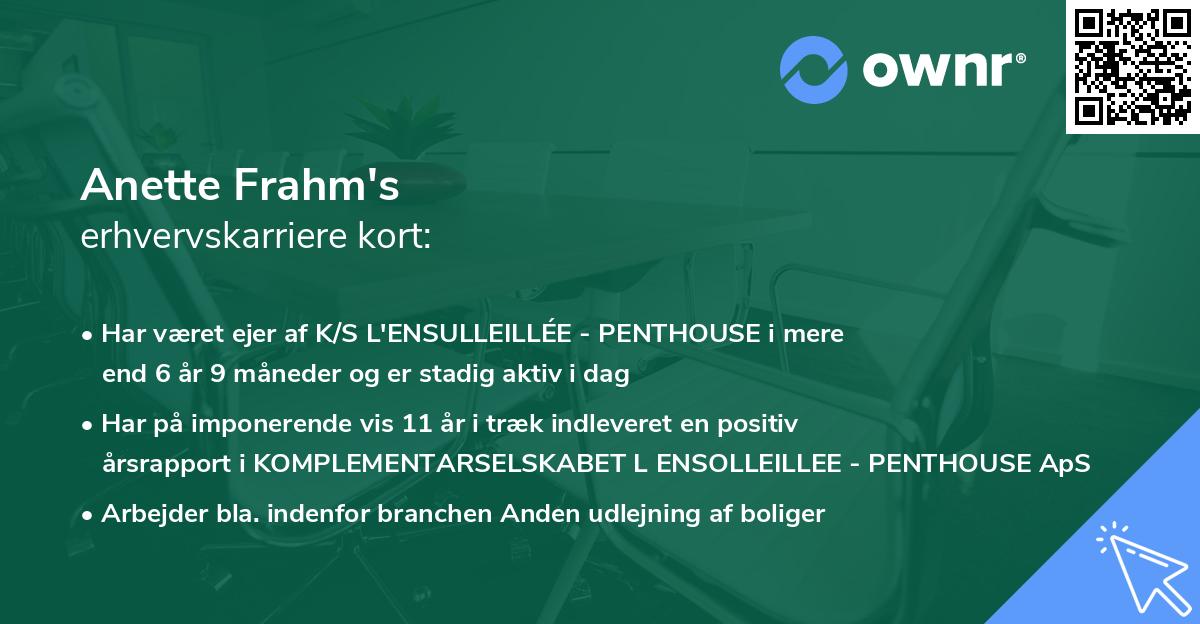 Anette Frahm's erhvervskarriere kort