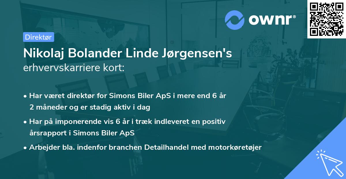 Nikolaj Bolander Linde Jørgensen's erhvervskarriere kort