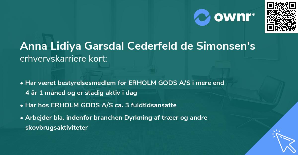 Anna Lidiya Garsdal Cederfeld de Simonsen's erhvervskarriere kort