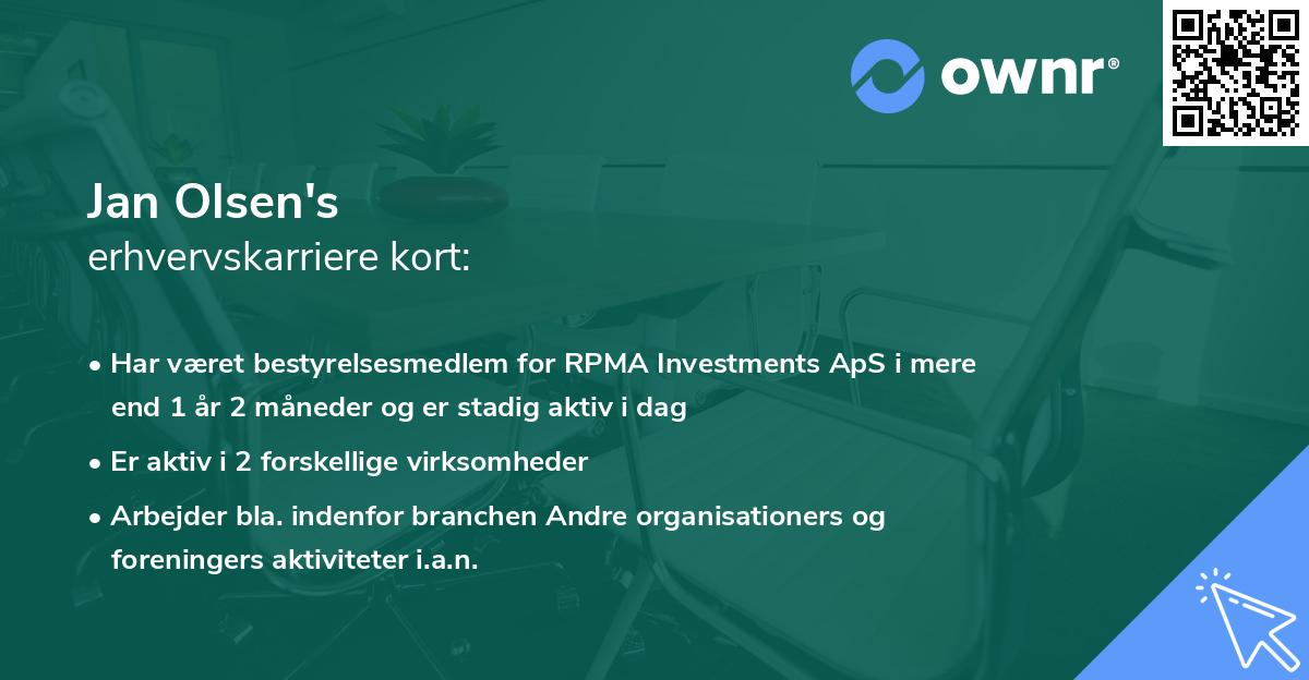 Jan Olsen's erhvervskarriere kort