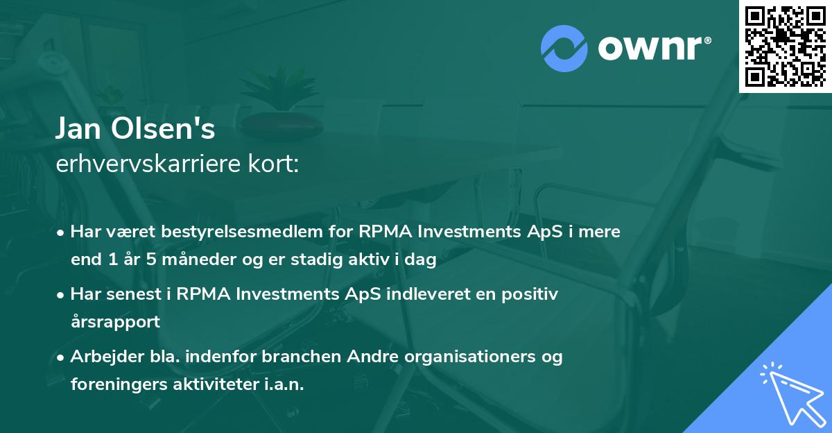 Jan Olsen's erhvervskarriere kort