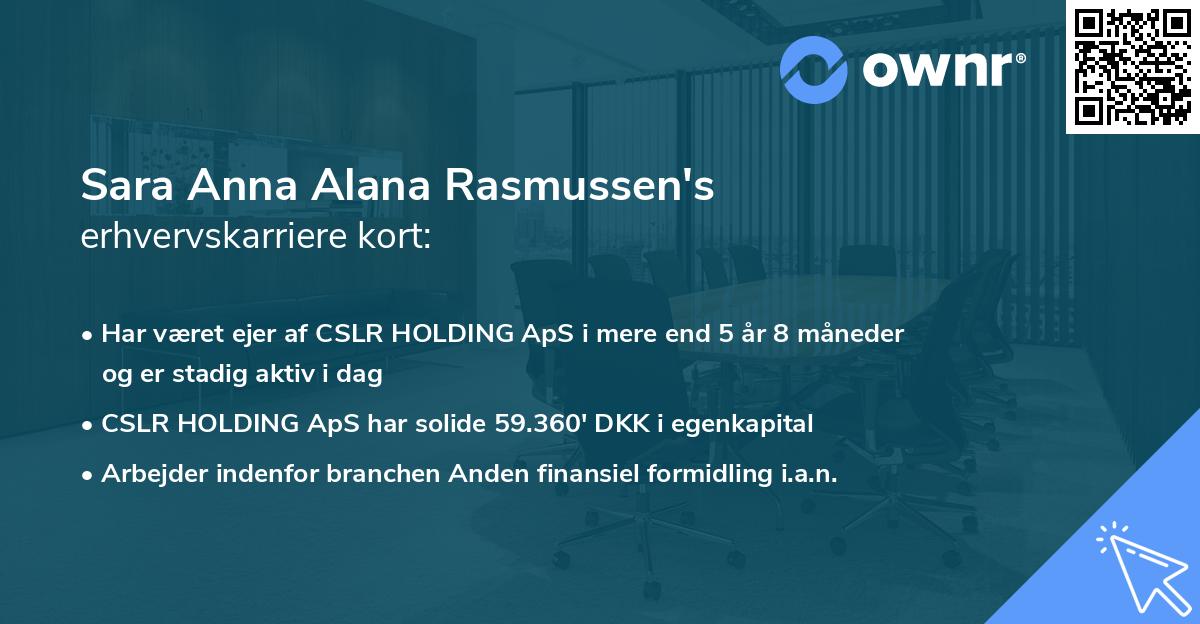 Sara Anna Alana Rasmussen's erhvervskarriere kort