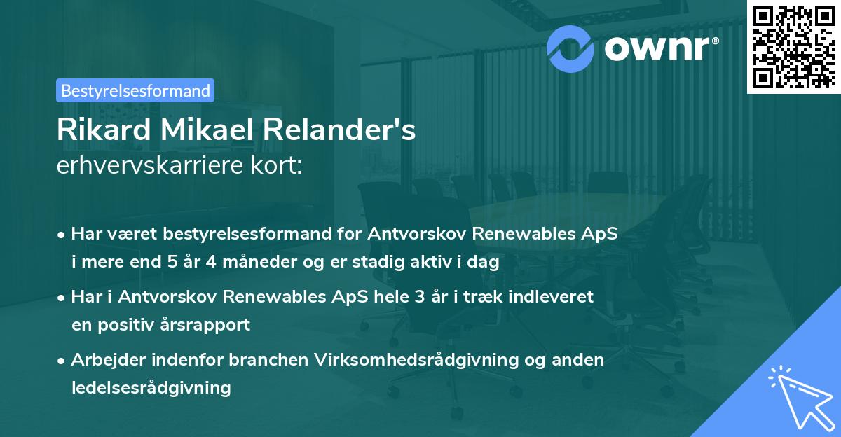 Rikard Mikael Relander's erhvervskarriere kort