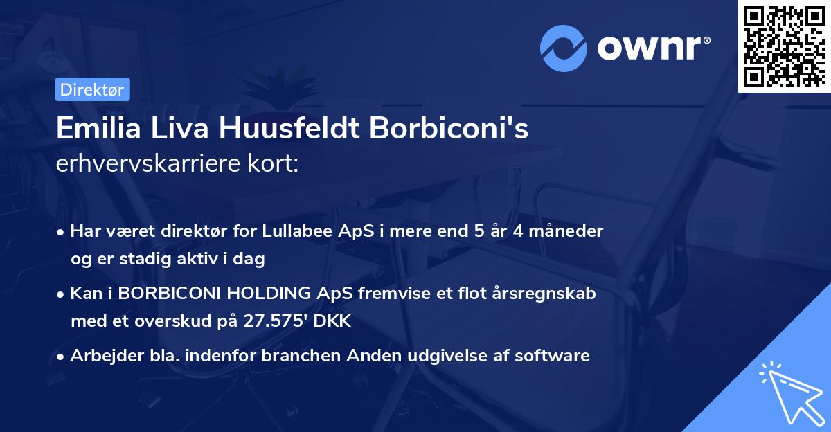 Emilia Liva Huusfeldt Borbiconi's erhvervskarriere kort