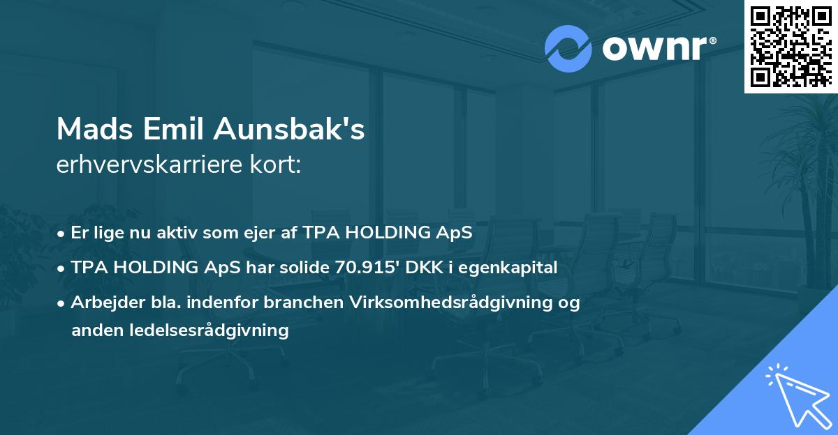 Mads Emil Aunsbak's erhvervskarriere kort