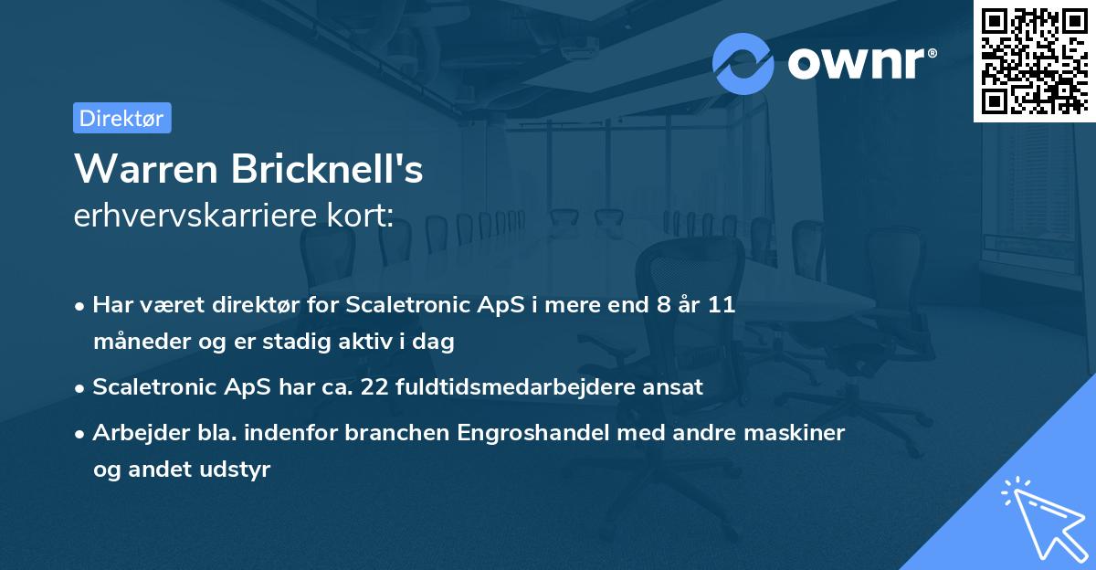 Warren Bricknell's erhvervskarriere kort