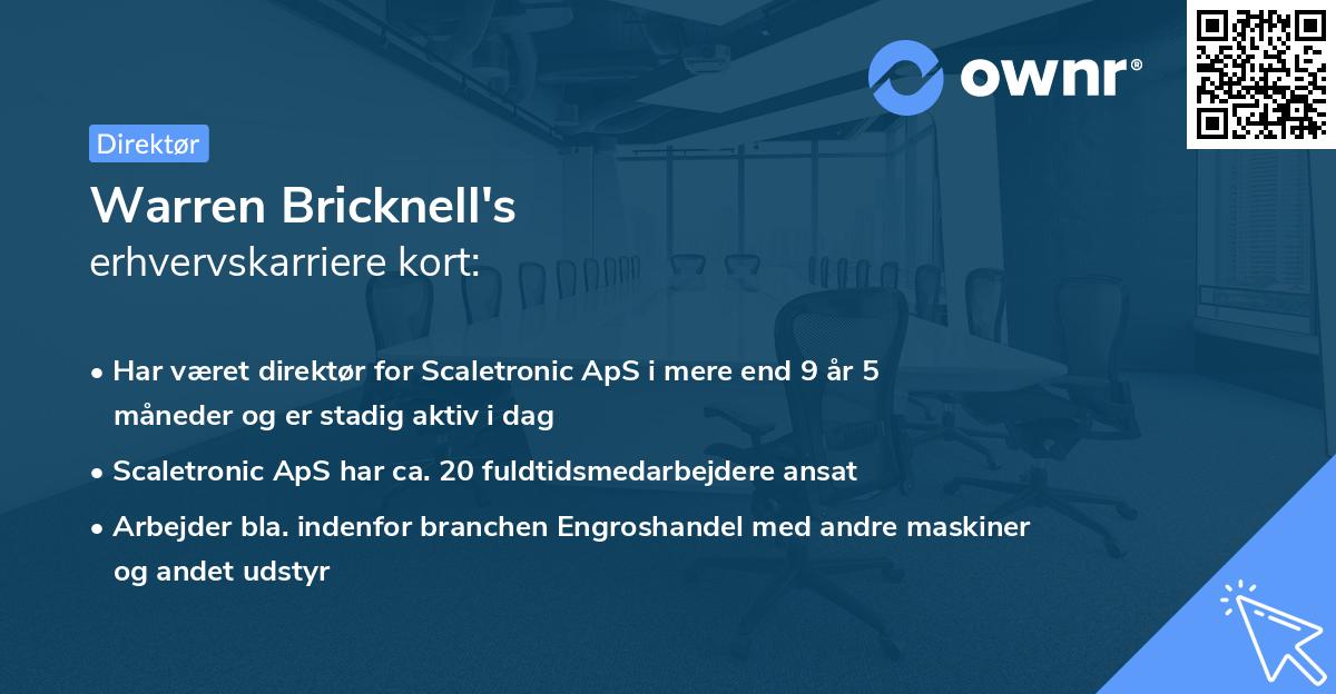 Warren Bricknell's erhvervskarriere kort