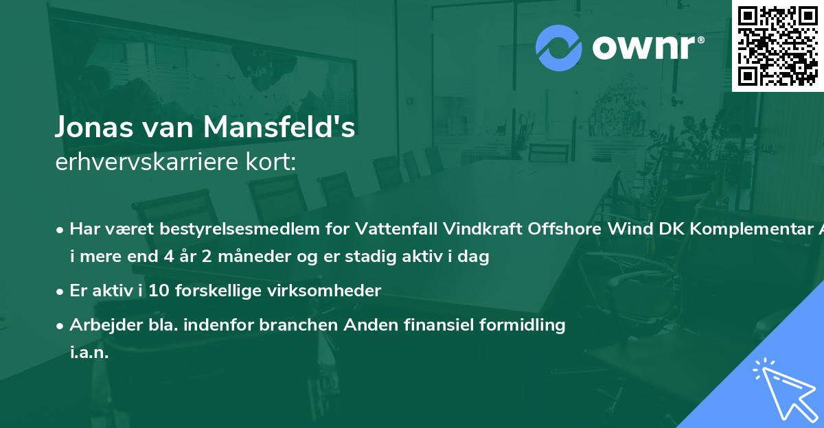 Jonas van Mansfeld's erhvervskarriere kort